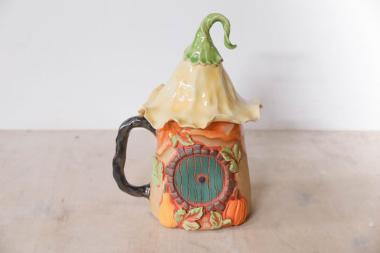 Pumpkin Flower Hobbit House Stoneware Mug