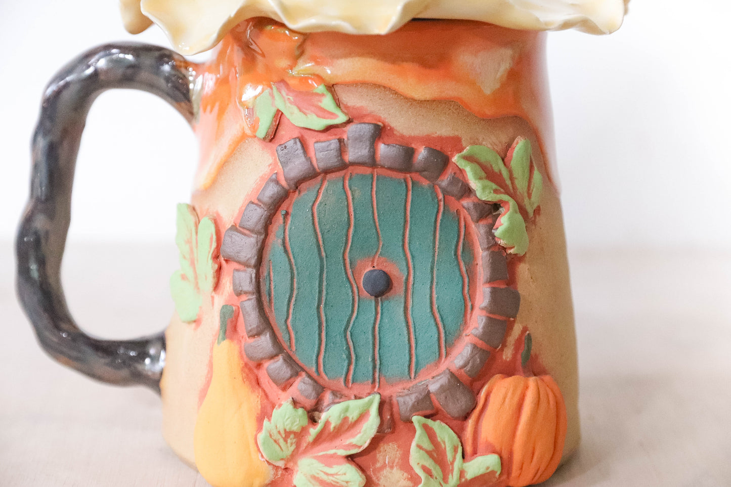 Pumpkin Flower Hobbit House Stoneware Mug