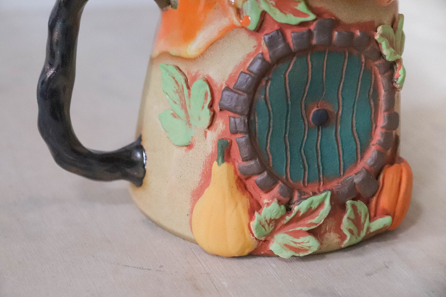 Pumpkin Flower Hobbit House Stoneware Mug