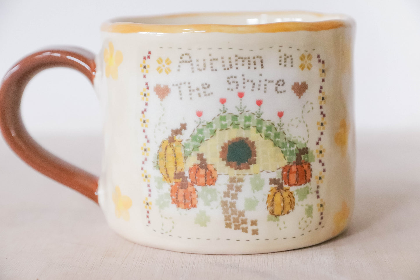 Hobbit Cross Stitch Floral Mug Medium