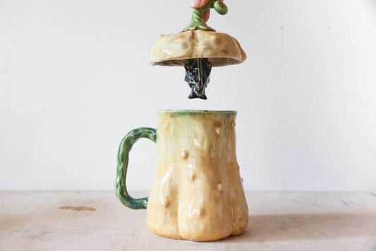 Peekaboo Bat Gourd Stoneware Mug
