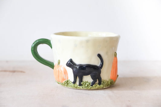 Black Cat Autumn Mug