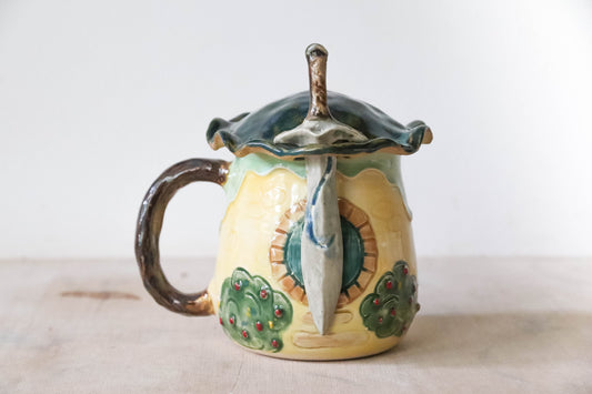 Yellow Hobbit House Sword Stoneware Pot