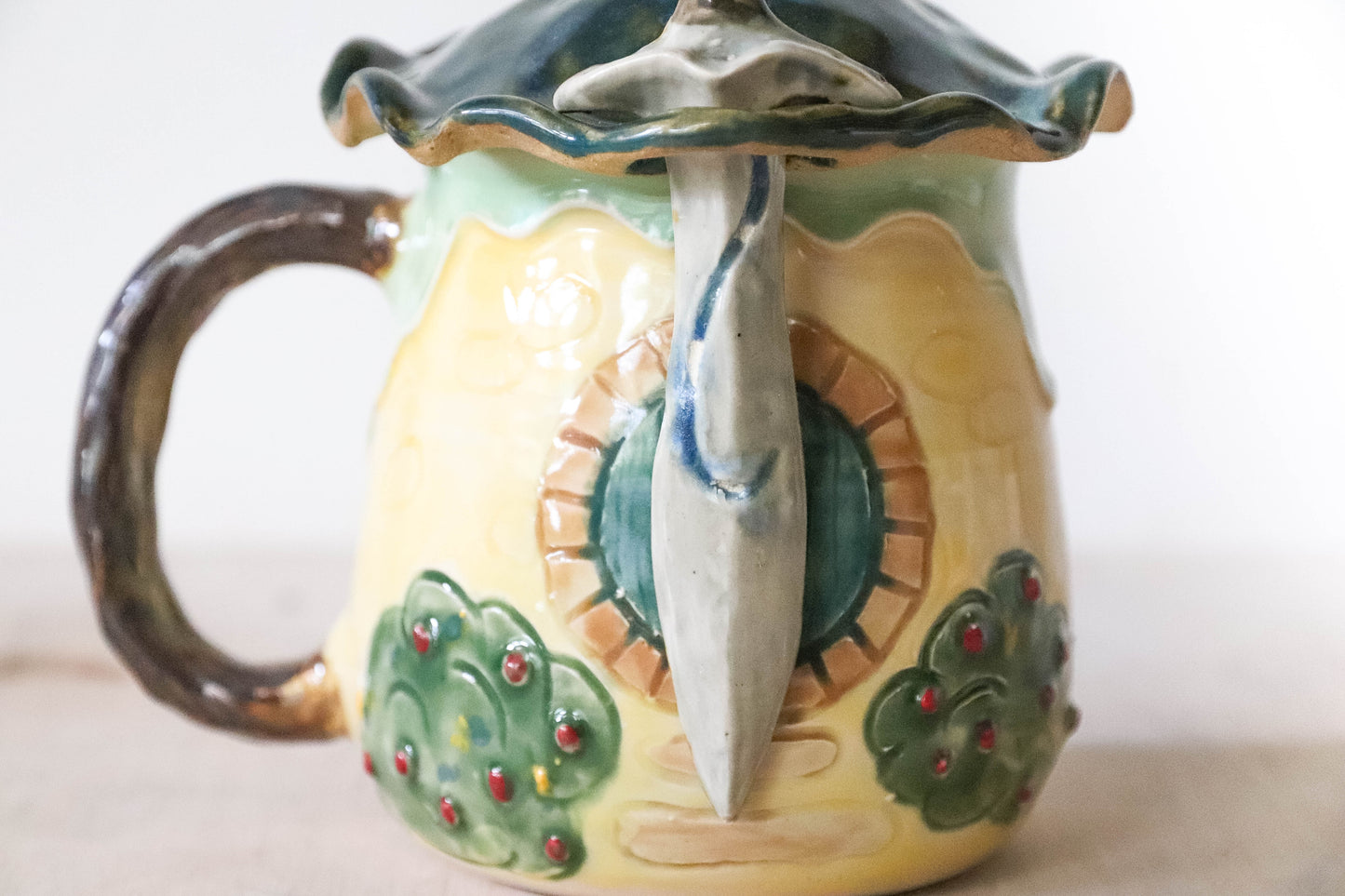 Yellow Hobbit House Sword Stoneware Pot