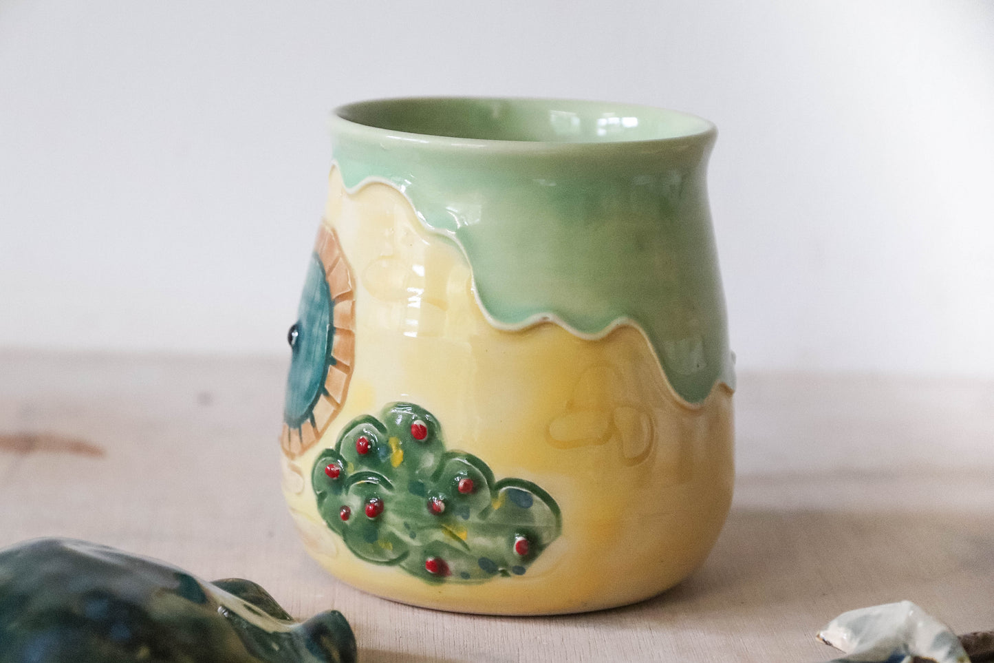 Yellow Hobbit House Sword Stoneware Pot