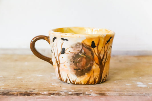 Peekaboo Cat Orange Forest Witch Mug