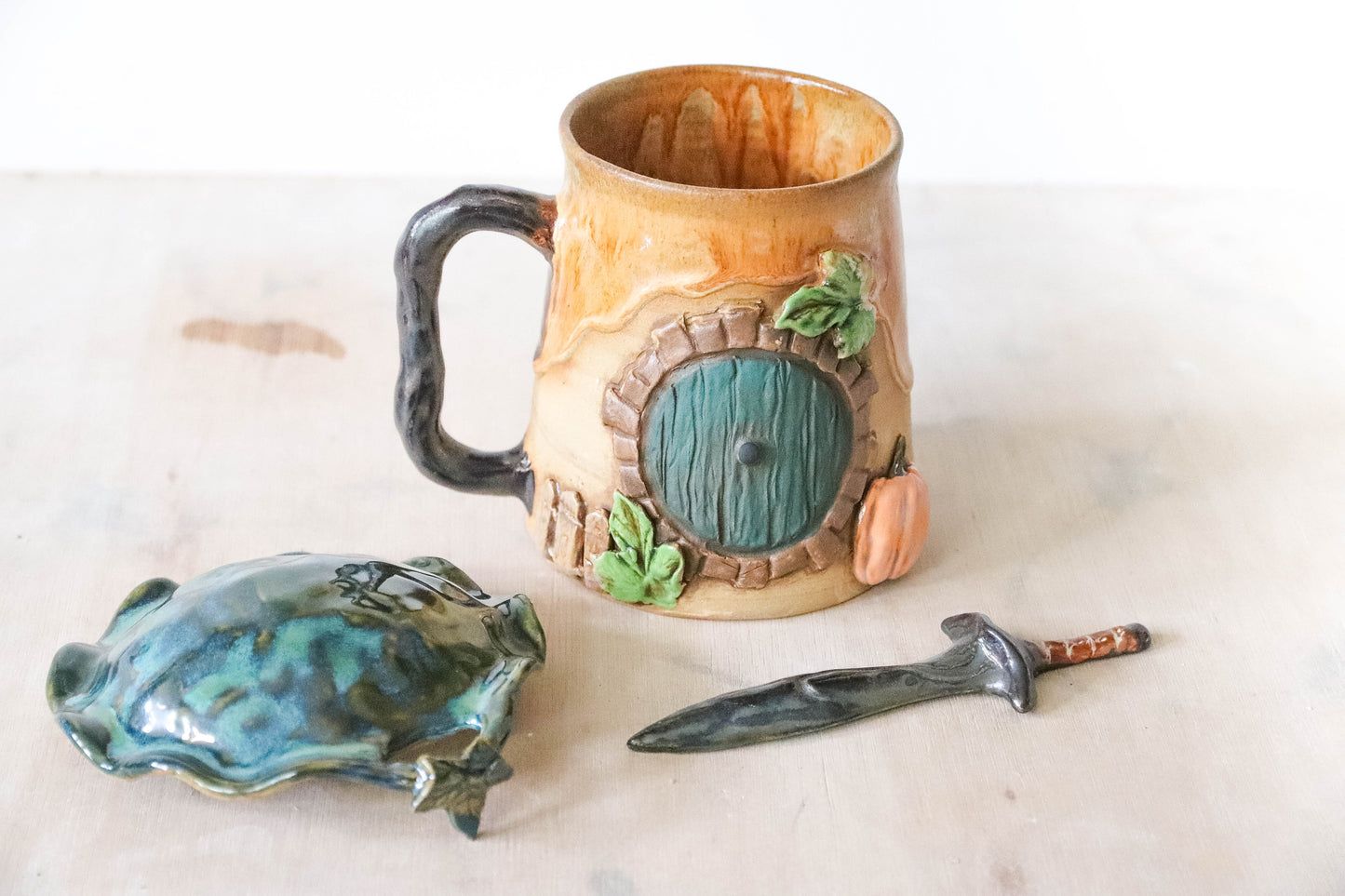 Autumn Hobbit Sword Stoneware Pot
