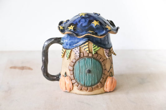 Halloween Hobbit House Stoneware Pot