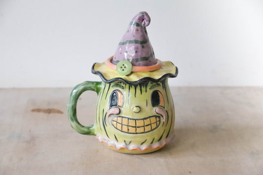 Green Pumpkin Head Stoneware Pot
