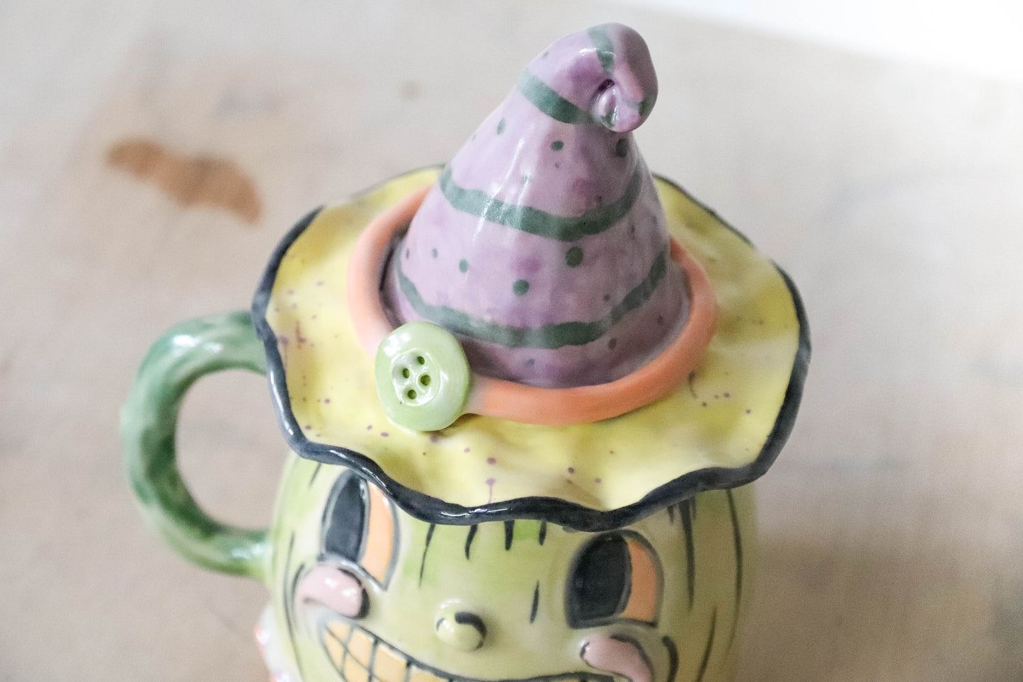 Green Pumpkin Head Stoneware Pot