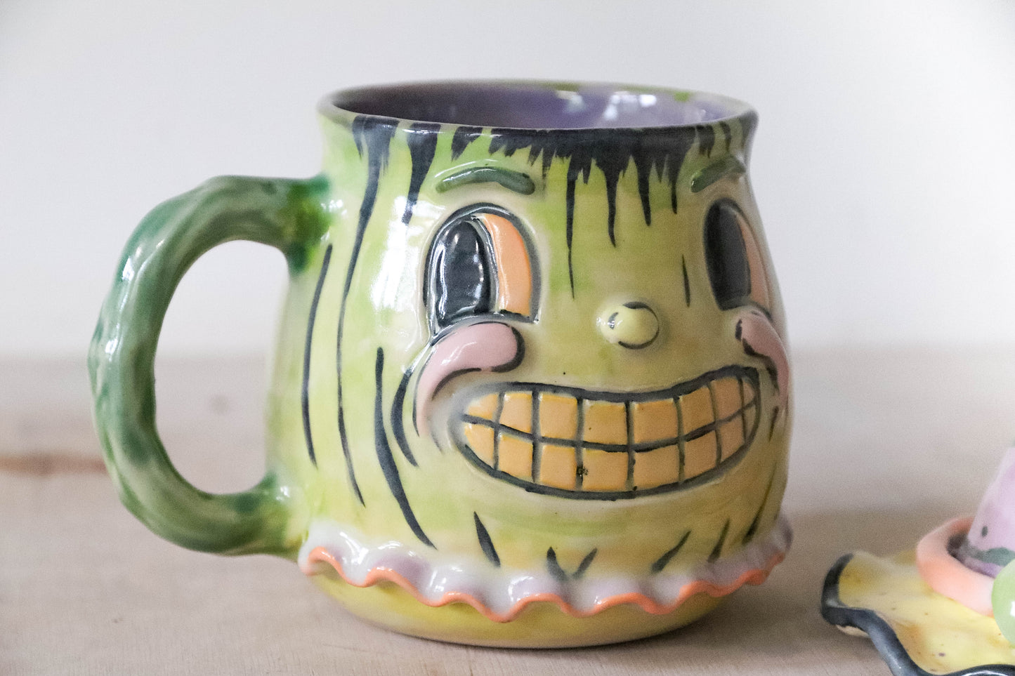 Green Pumpkin Head Stoneware Pot
