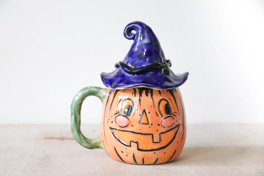 Orange Pumpkin Head Stoneware Pot