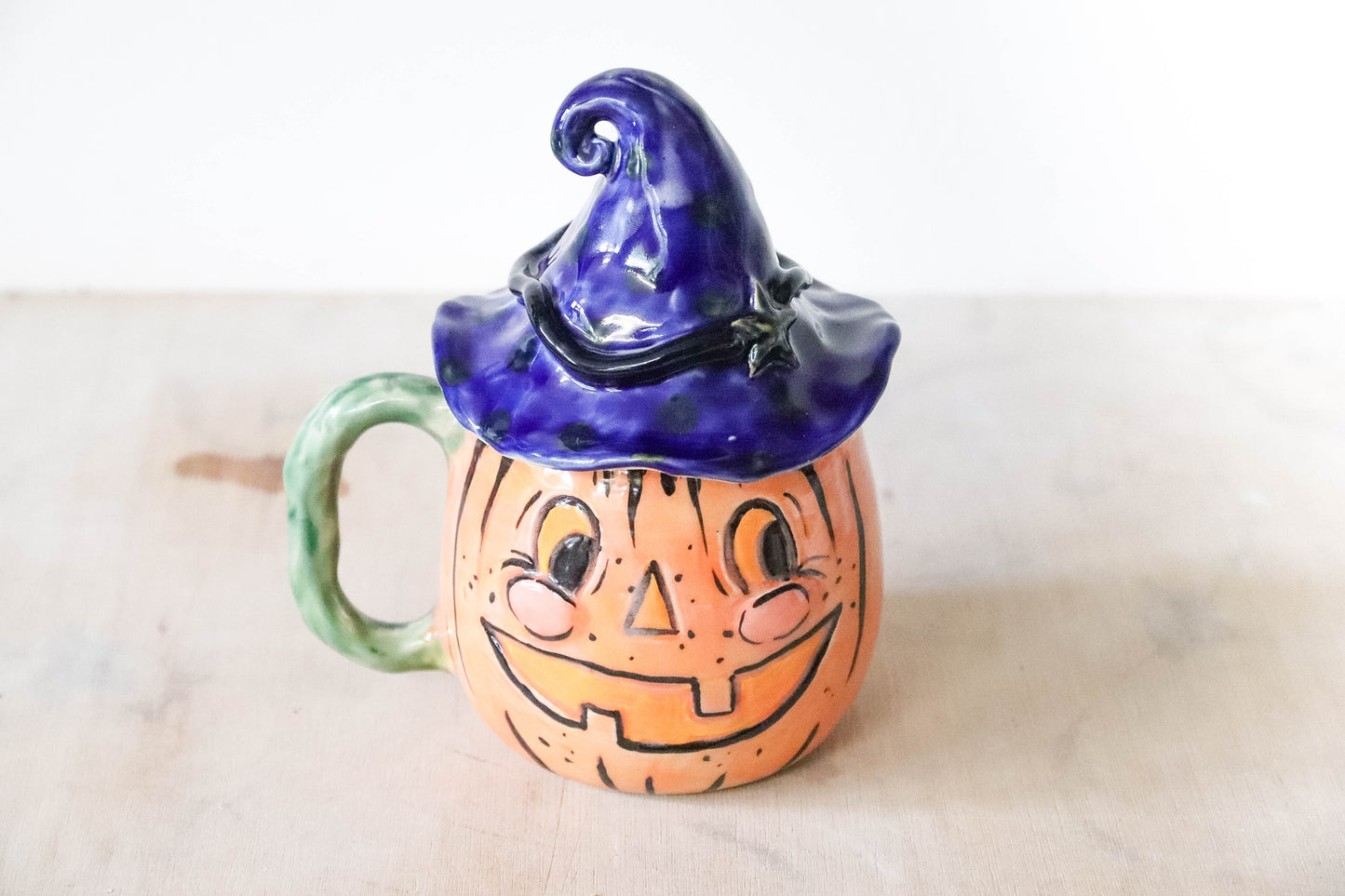 Orange Pumpkin Head Stoneware Pot