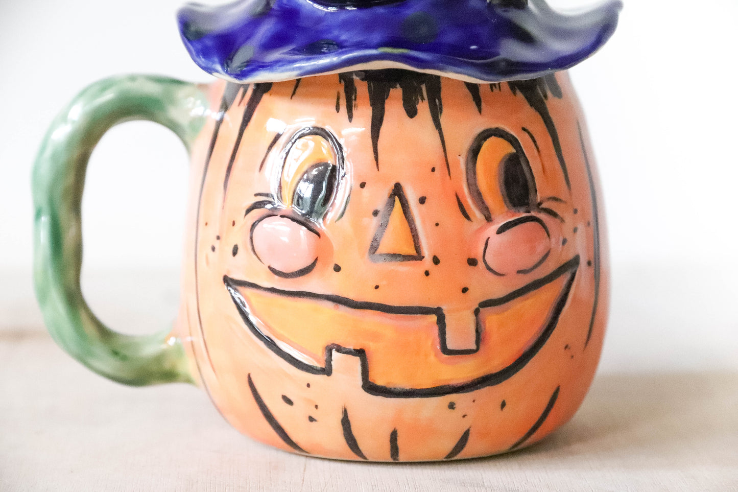 Orange Pumpkin Head Stoneware Pot
