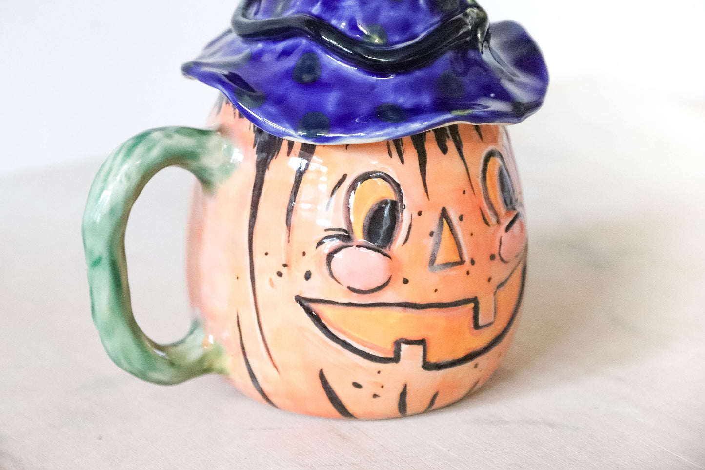 Orange Pumpkin Head Stoneware Pot