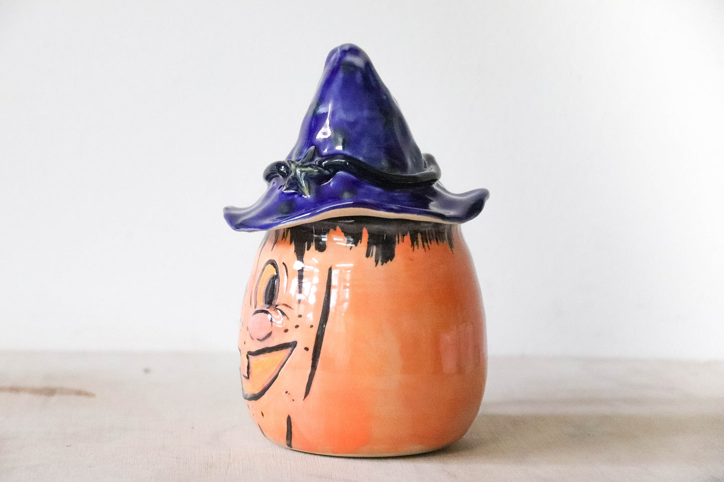 Orange Pumpkin Head Stoneware Pot