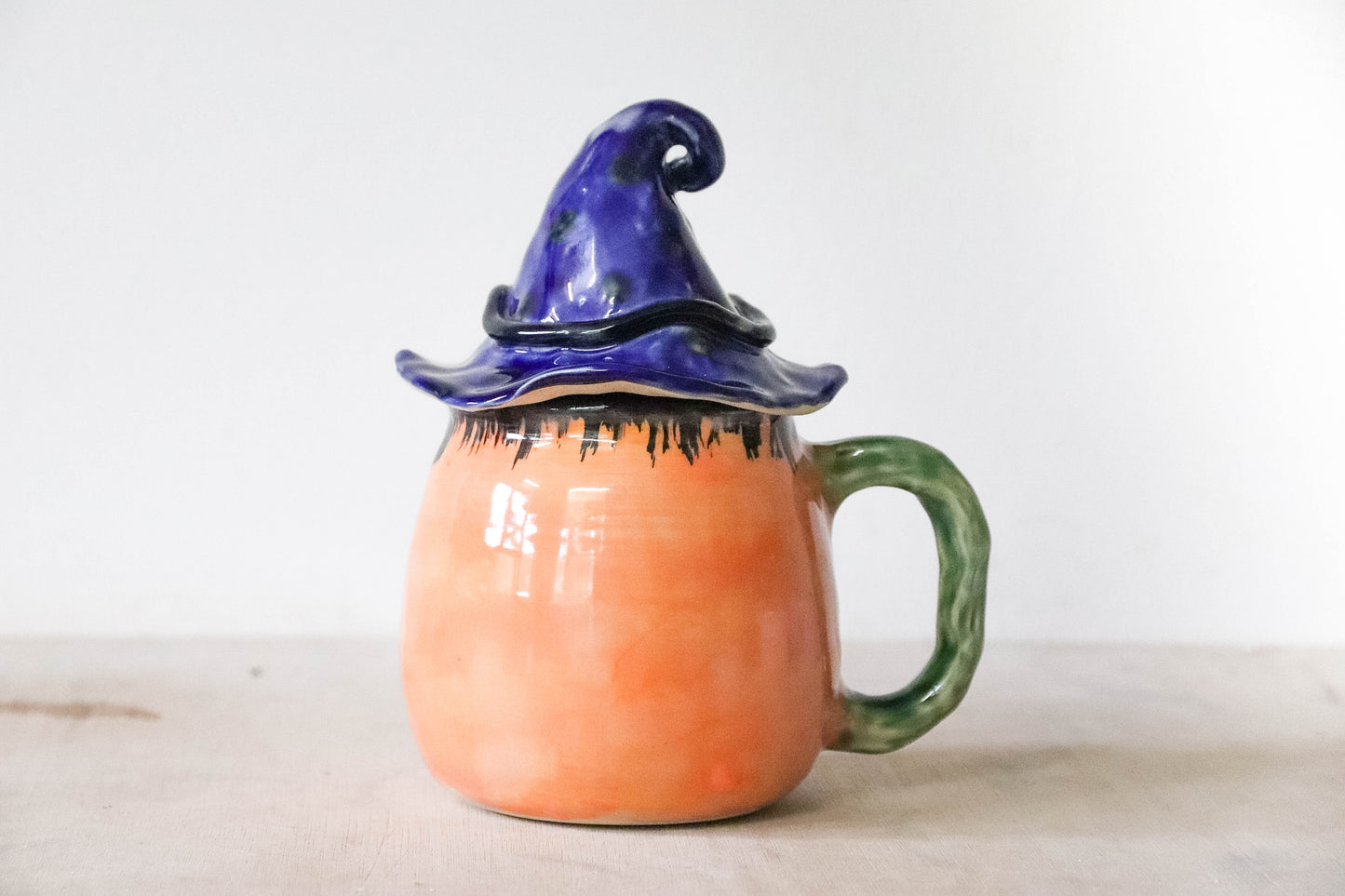 Orange Pumpkin Head Stoneware Pot
