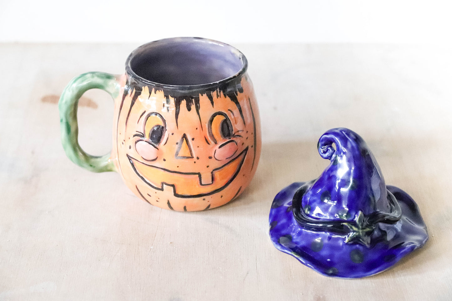 Orange Pumpkin Head Stoneware Pot