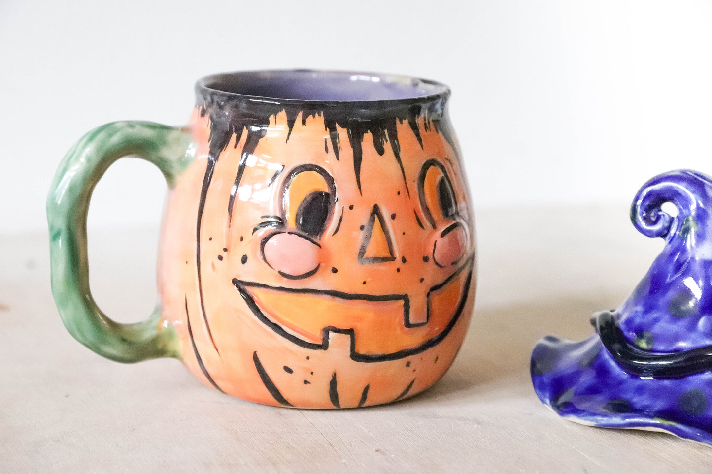 Orange Pumpkin Head Stoneware Pot