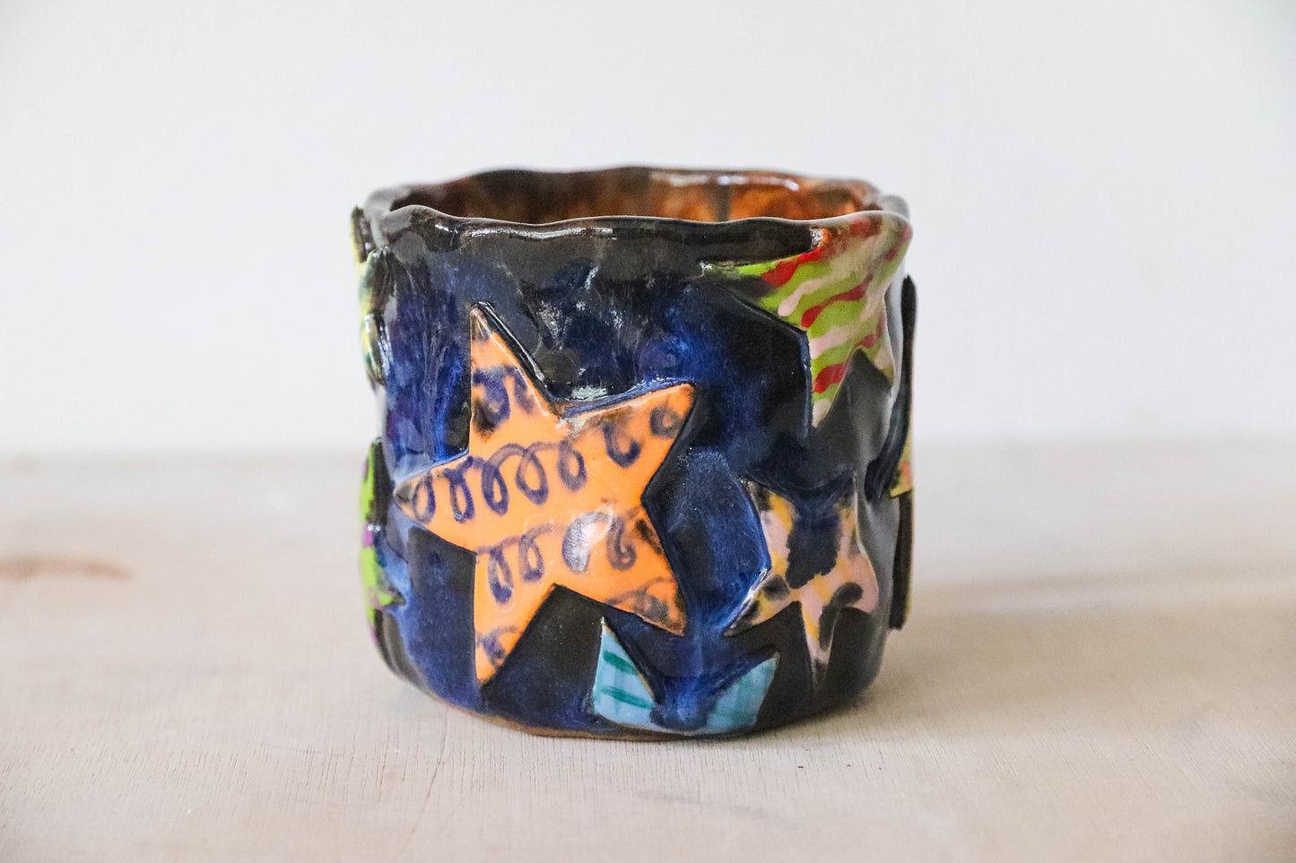 Blue Stars Stoneware Pot