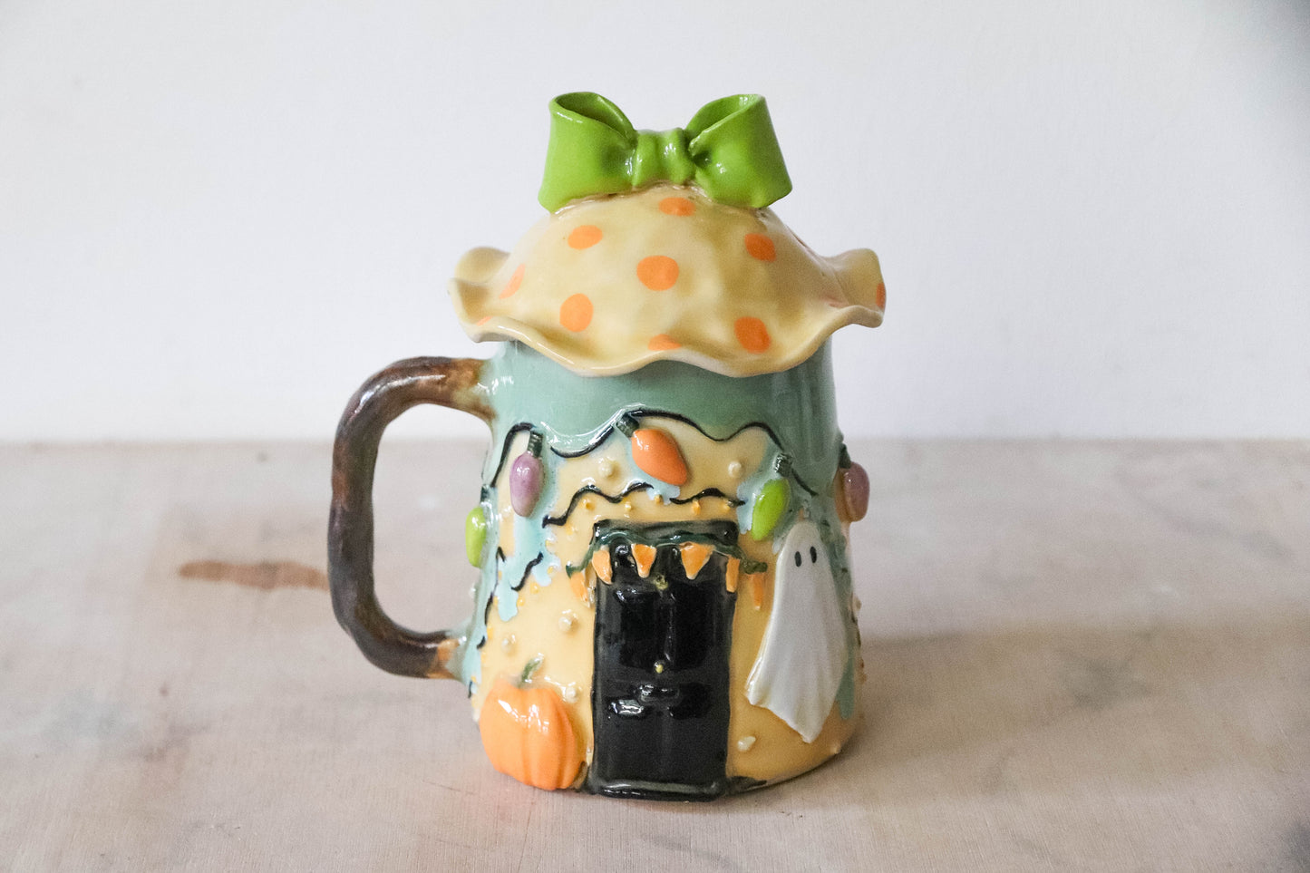 Halloween House Stoneware Pot