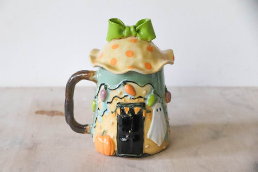 Halloween House Stoneware Pot