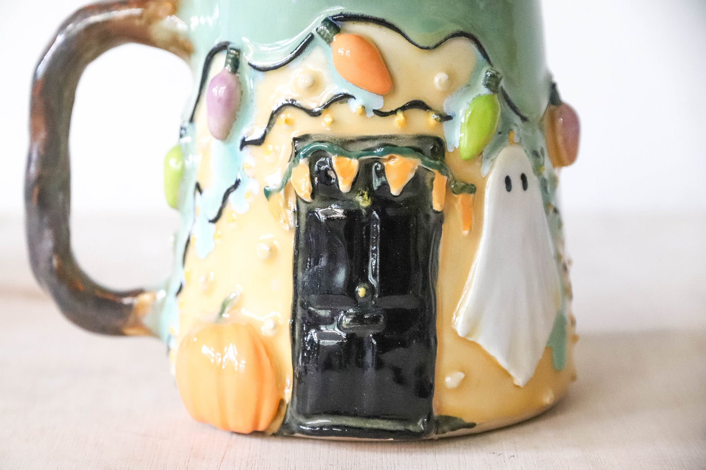 Halloween House Stoneware Pot