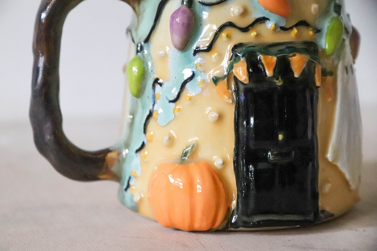 Halloween House Stoneware Pot