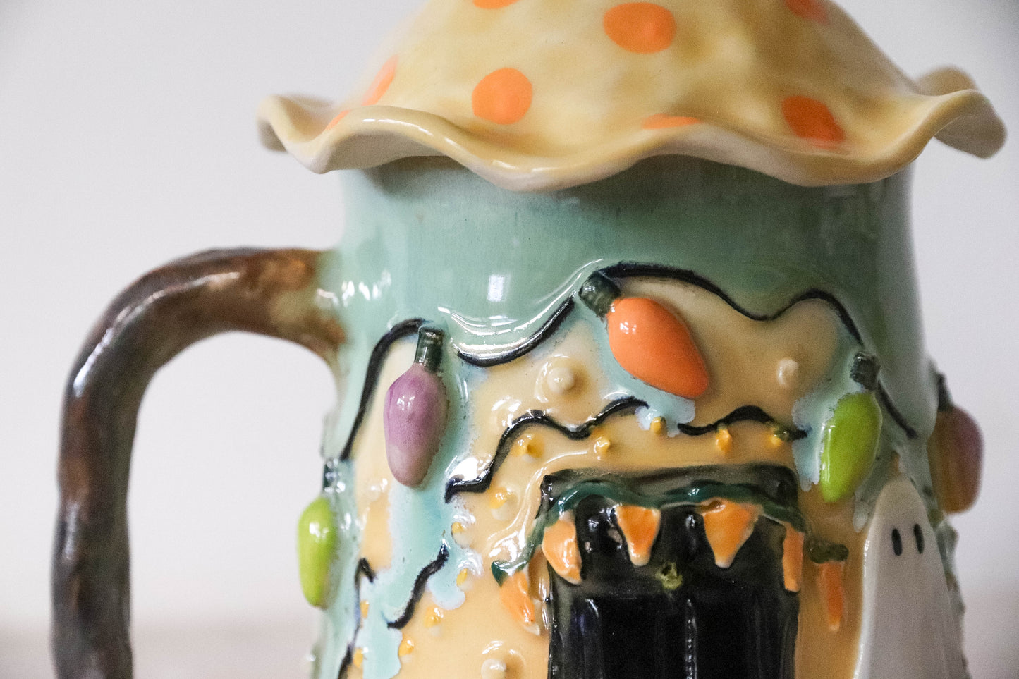 Halloween House Stoneware Pot