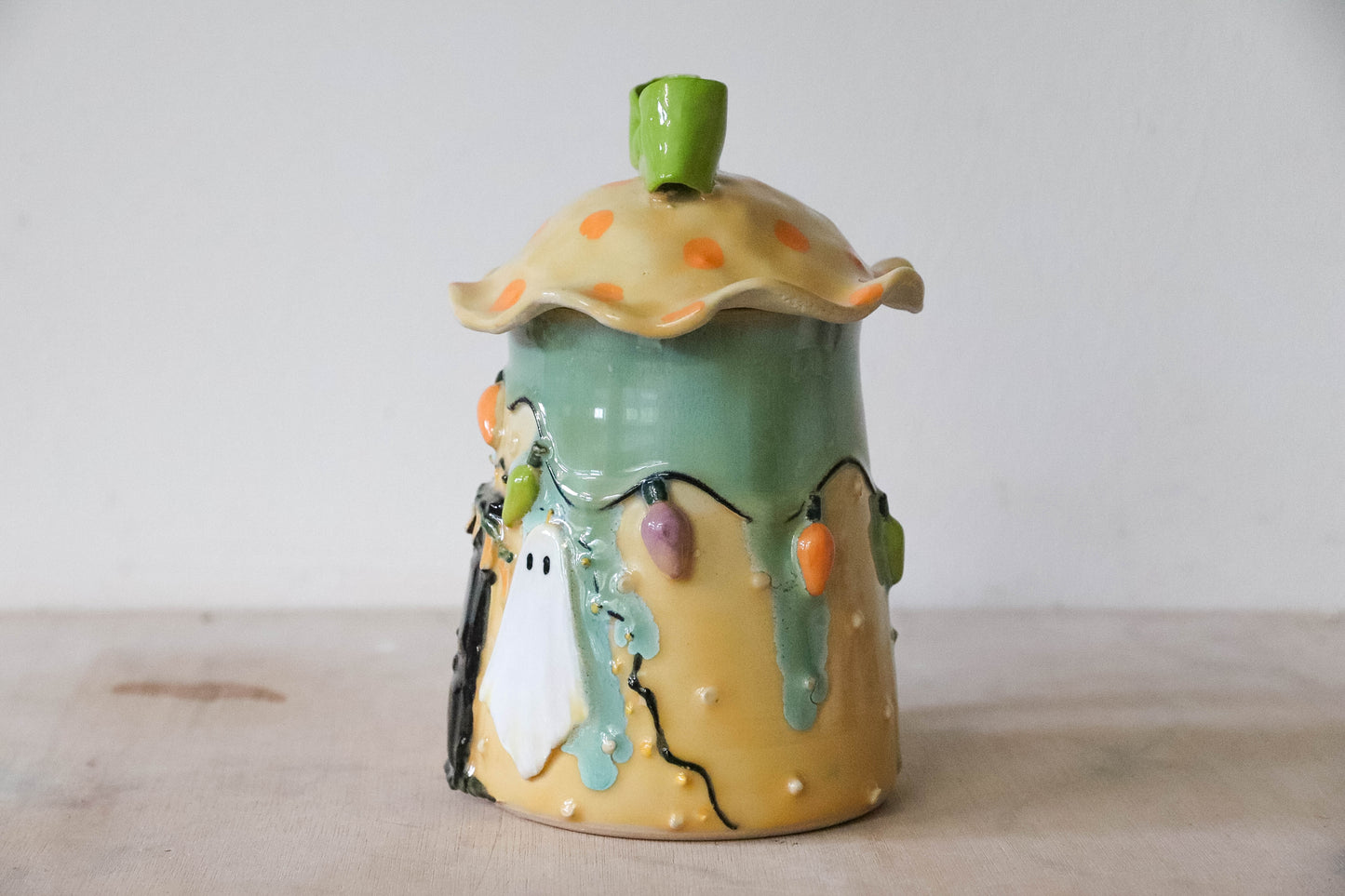 Halloween House Stoneware Pot