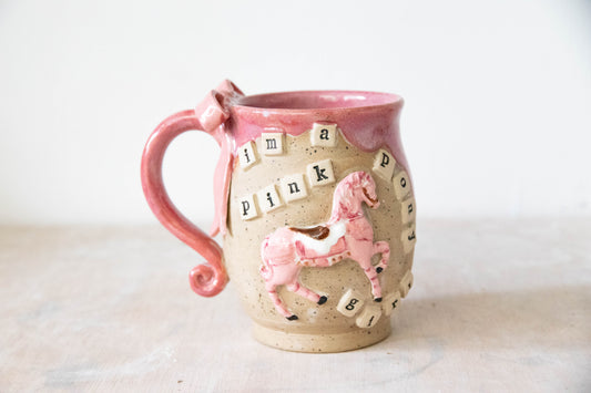 Pink Pony Girl Round Stoneware Mug
